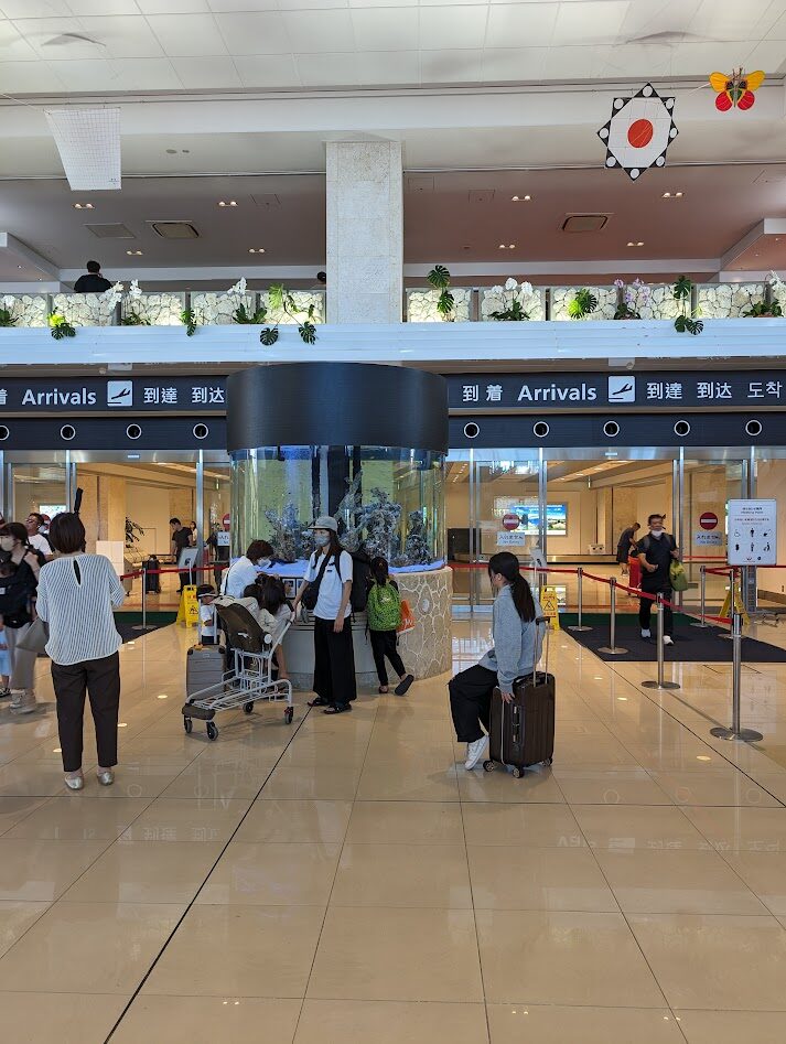 石垣島到着ロビーの大きな水槽の写真