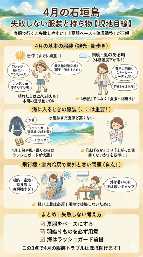 4月の石垣島で失敗しない服装と持ち物の図解