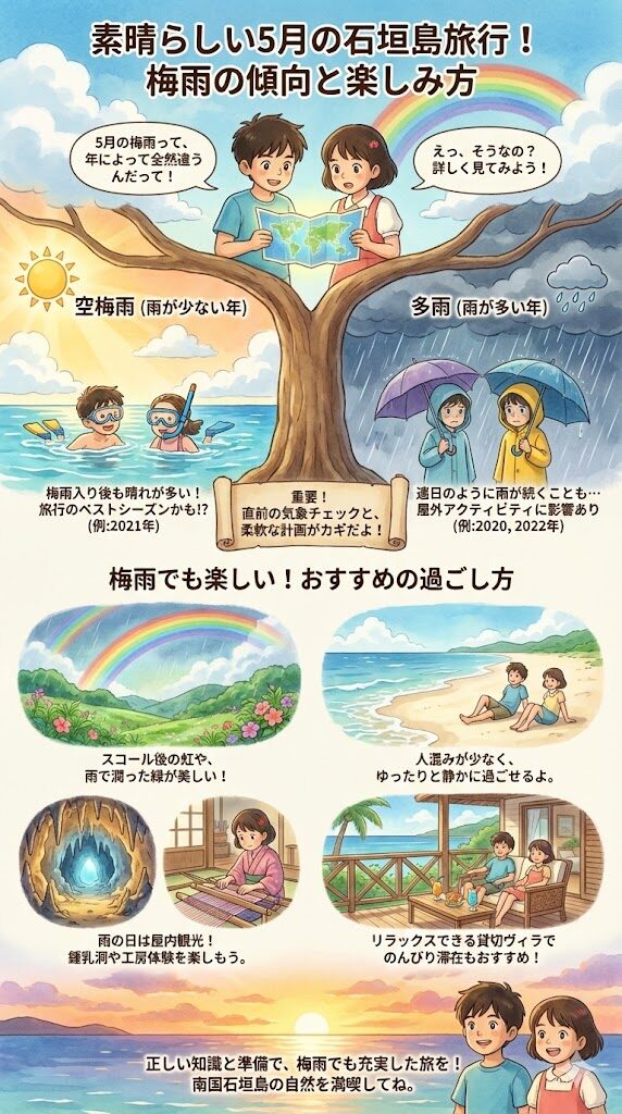 気になる石垣島の5月の天気　「空梅雨」年と「多雨」年の傾向を理解しやすい図解