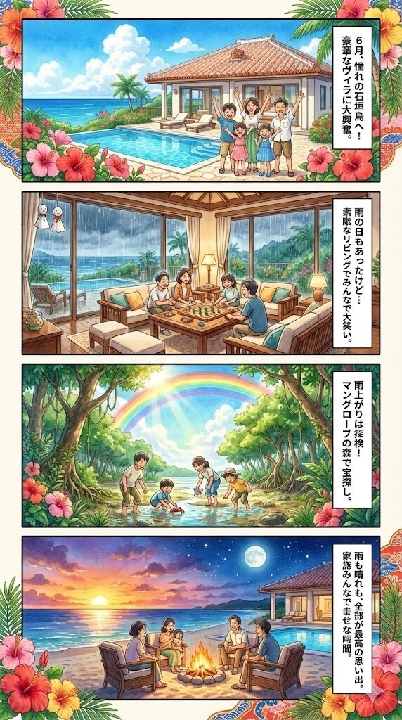 南国石垣島の6月の過ごし方の4コマ漫画