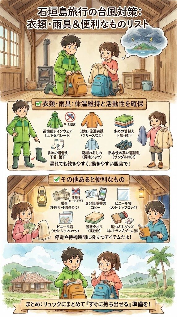 9月の石垣島台風シーズンの衣類、便利なもの持ち物リスト