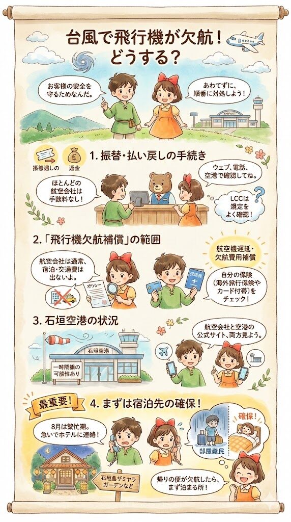 石垣島の台風による航空便の欠航の場合の注意事項
