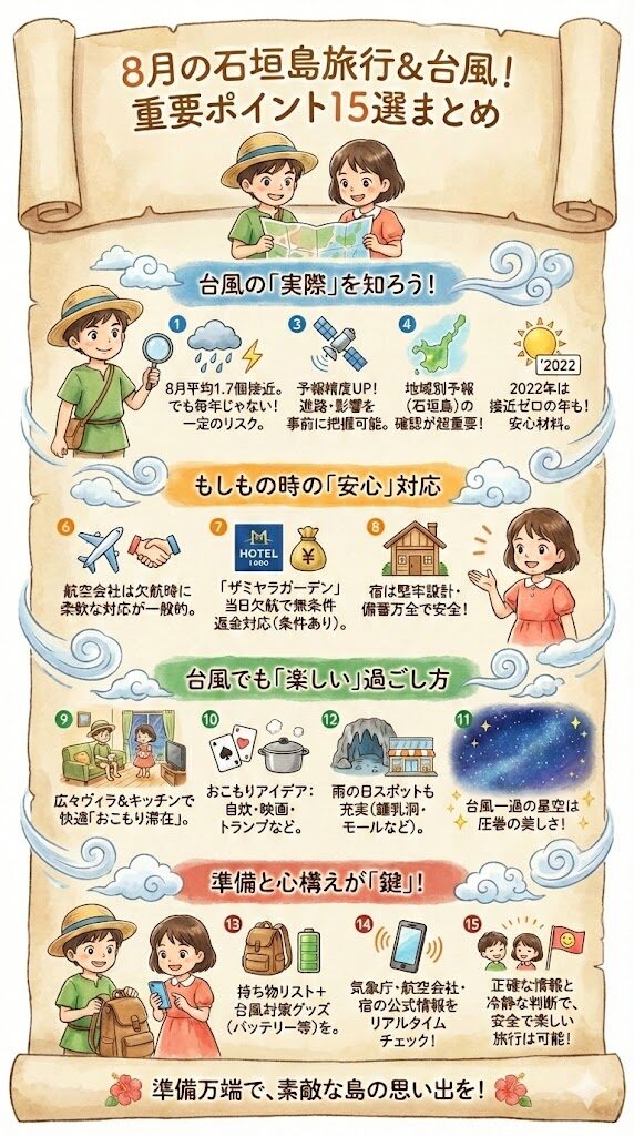 安心して石垣島8月の旅行を楽しための15個の指標図