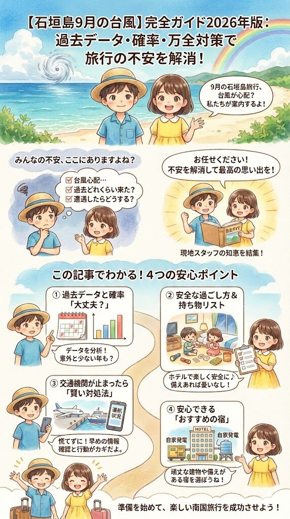 【石垣島9月の台風】完全ガイドの過去データ・確率・万全対策で旅行の不安を解消！のインフォグラフィック