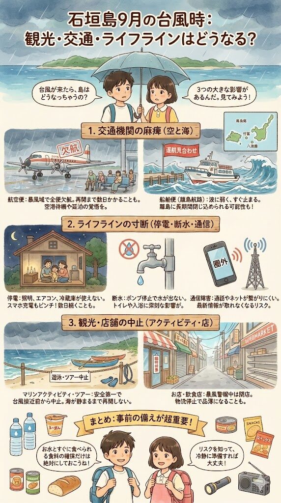 石垣島9月の台風時、観光・交通・ライフラインにどう影響する？という疑問に答えた図