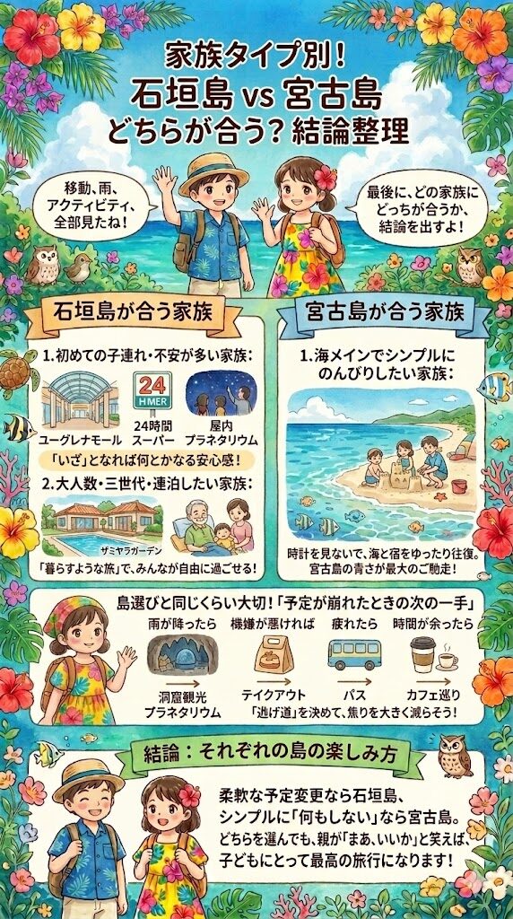 石垣島と宮古島、子連れならどっち？家族タイプ別結論図解