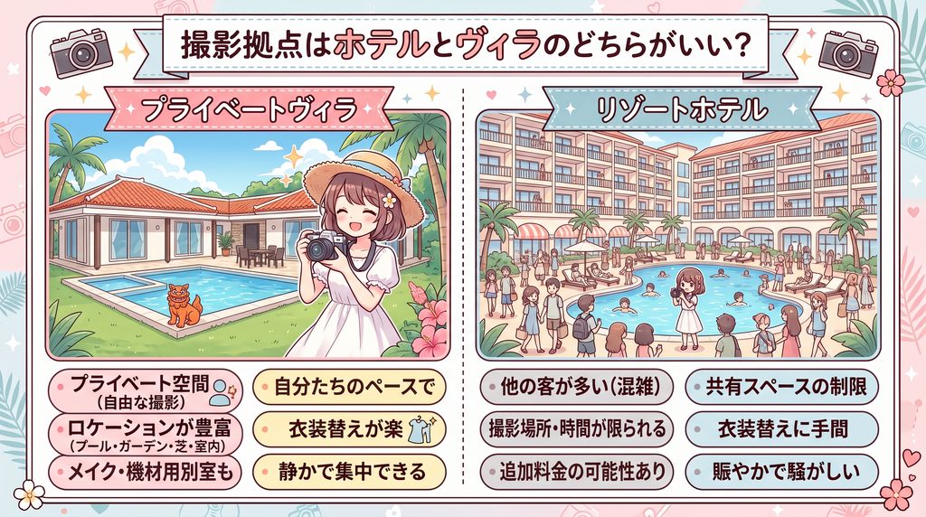 撮影拠点はホテルとヴィラのどちらがいい？比較表